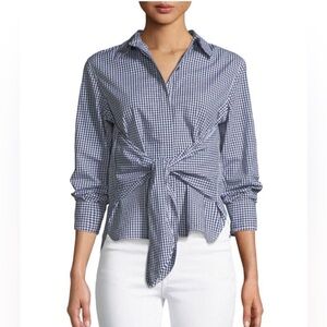 Rag & Bone Navy Gingham Tie-Front Blue and White Gingham Button Down   Blouse